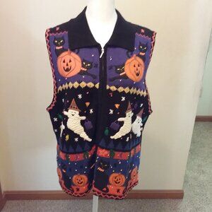 Women's Halloween Ghoulish, Pumpkin, Black Cat Sweater Vest